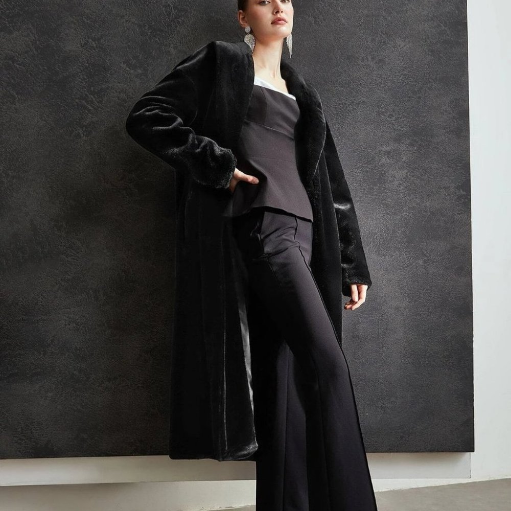 Black Preppy Womens Faux fur Coat - Picture 5 of 5